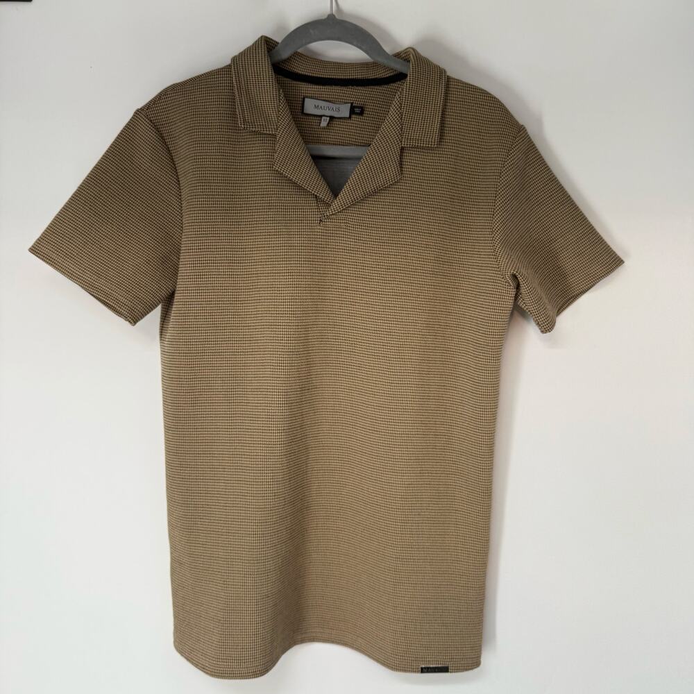 NWOT Mauvais Dogtooth Polo Shirt Men's Size XS Brown Short Sleeve Preppy Casual
